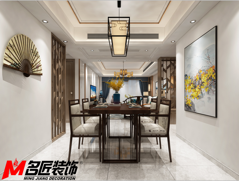 德陽(yáng)市玫瑰園新中式風(fēng)格三居室裝修案例